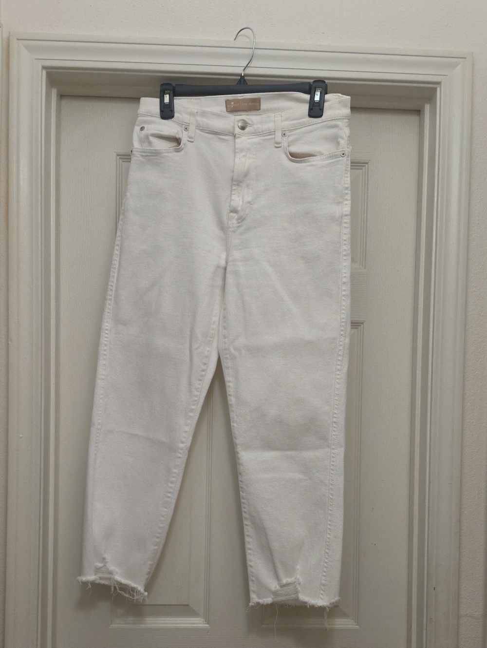 7 For All Mankind White Cropped High-Rise Jeans